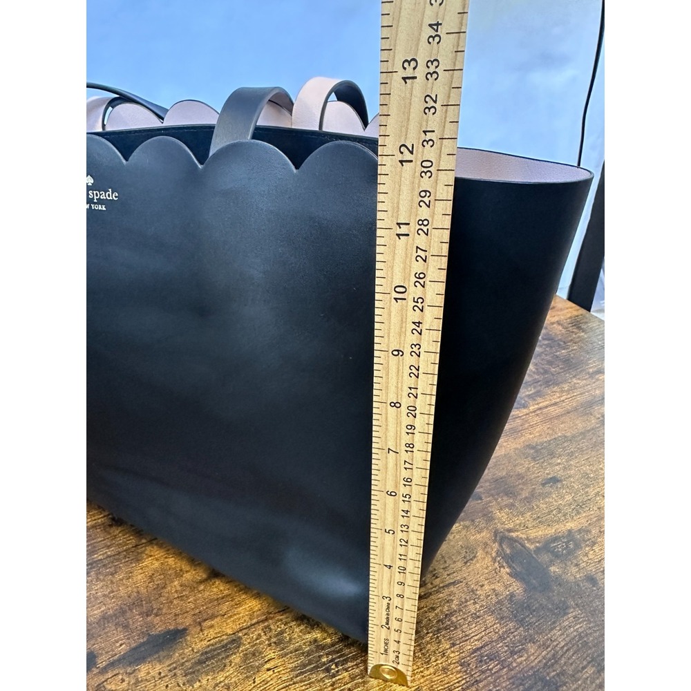 Kate Spade New York Mina Magnolia Street Scalloped Tote Bag Black Pink Purse - Picture 3 of 16